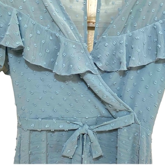 Teez Me dusty blue ruffled dot faux wrap dress Sz 7/8 - Picture 5 of 9